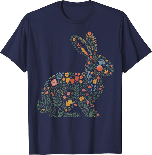 Floral Rabbit Gardener T-Shirt - T-Shirt | Navy
