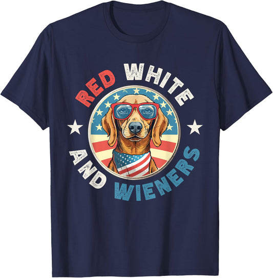 Red White and Wieners Funny Dachshund Weiner Dog July 4th US T-Shirt - T-Shirt | Navy