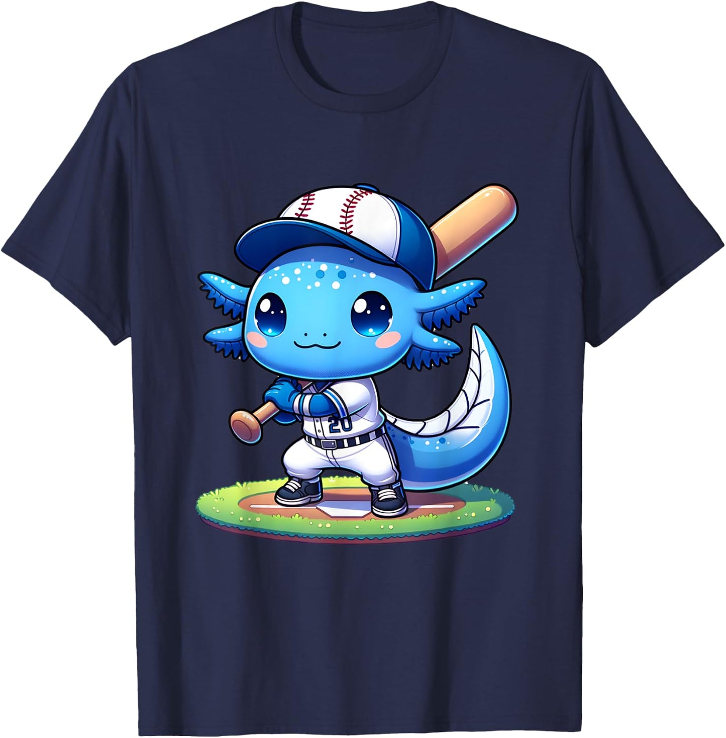 Funny axolotl baseball player catcher boys girls T-Shirt - T-Shirt | Navy
