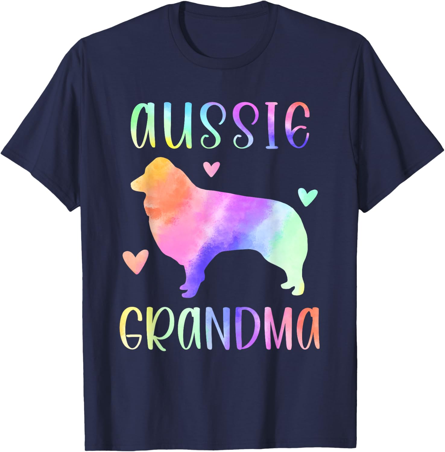 Aussie Grandma Australian Shepherd Nana Rainbow Watercolor T-Shirt - T-Shirt | Navy