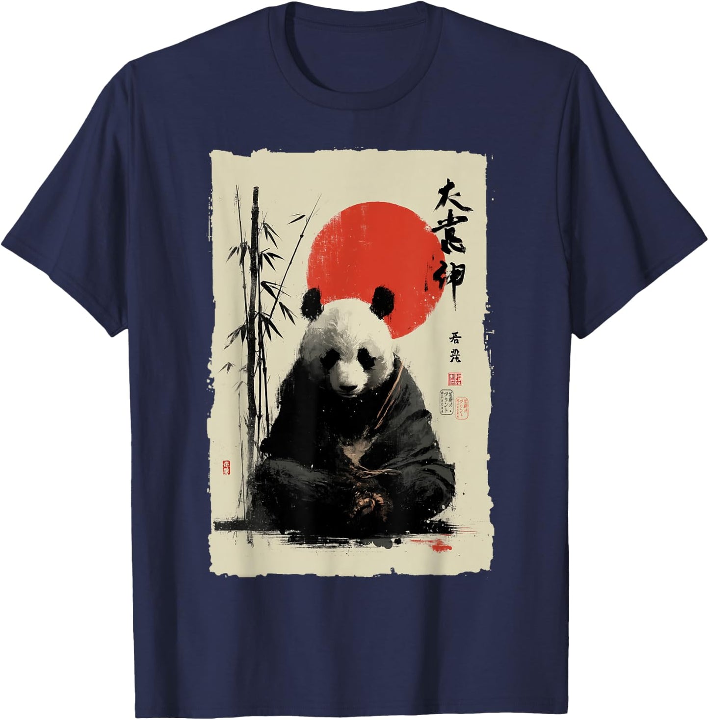 Zen Panda Bär Japanische Sumi-e Tinte Malerei Meditation T-Shirt - T-Shirt | Navy