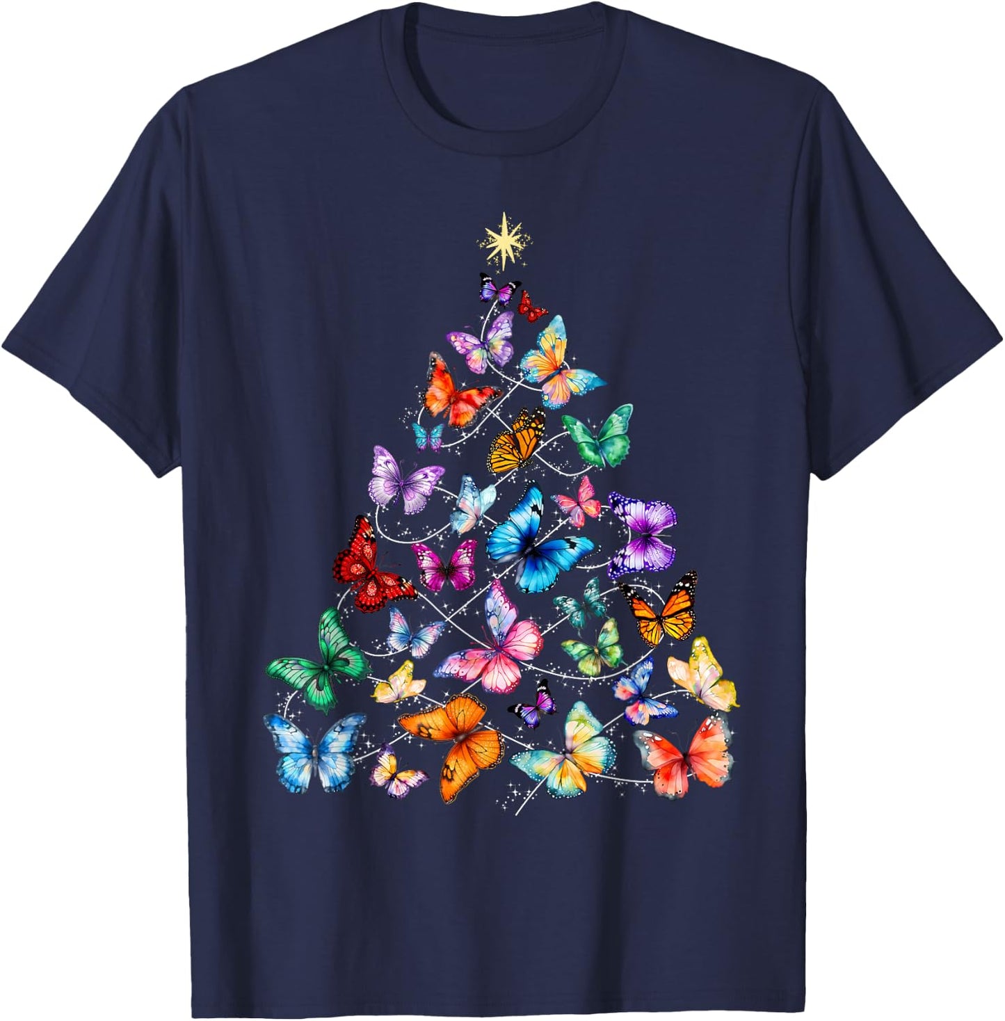 Butterfly Christmas Tree Lights Insect Christmas Gifts T-Shirt - T-Shirt | Navy