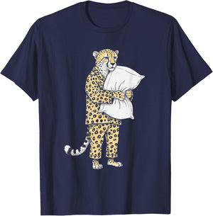 Funny Sleepy Cheetah Pajama Women Men Kids Boys And Girls T-Shirt - T-Shirt | Navy