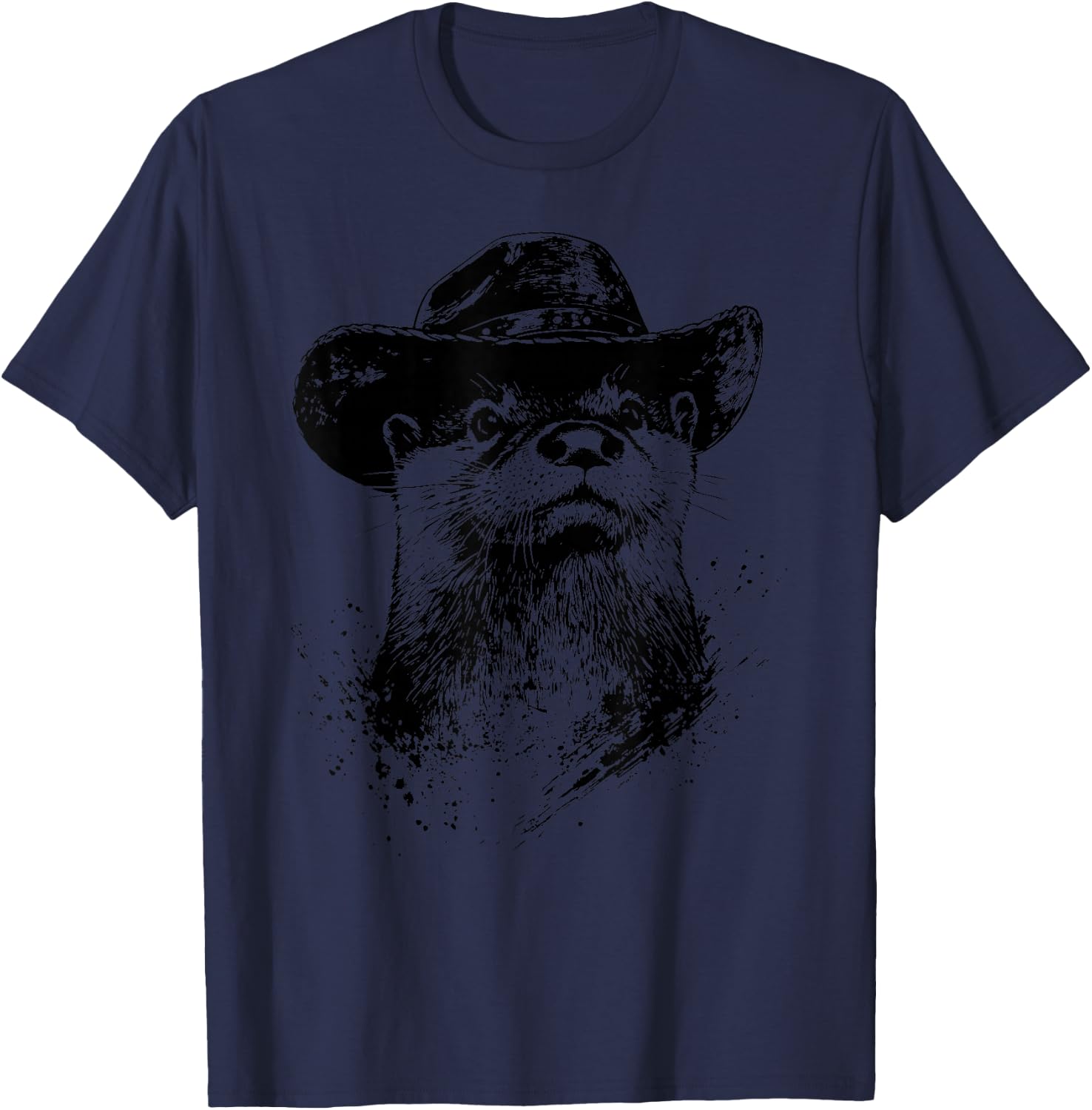 Vintage Minimalist Line Art Otter Cowboy Funny Otter Lover T-Shirt - T-Shirt | Navy