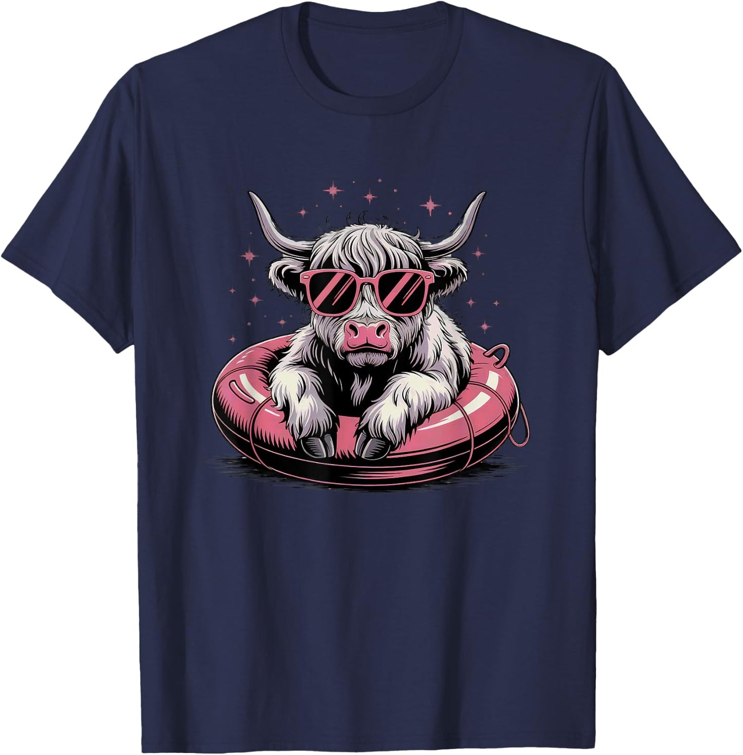 Highland Cow Sunglasses Summer Beach Relax T-Shirt - T-Shirt | Navy