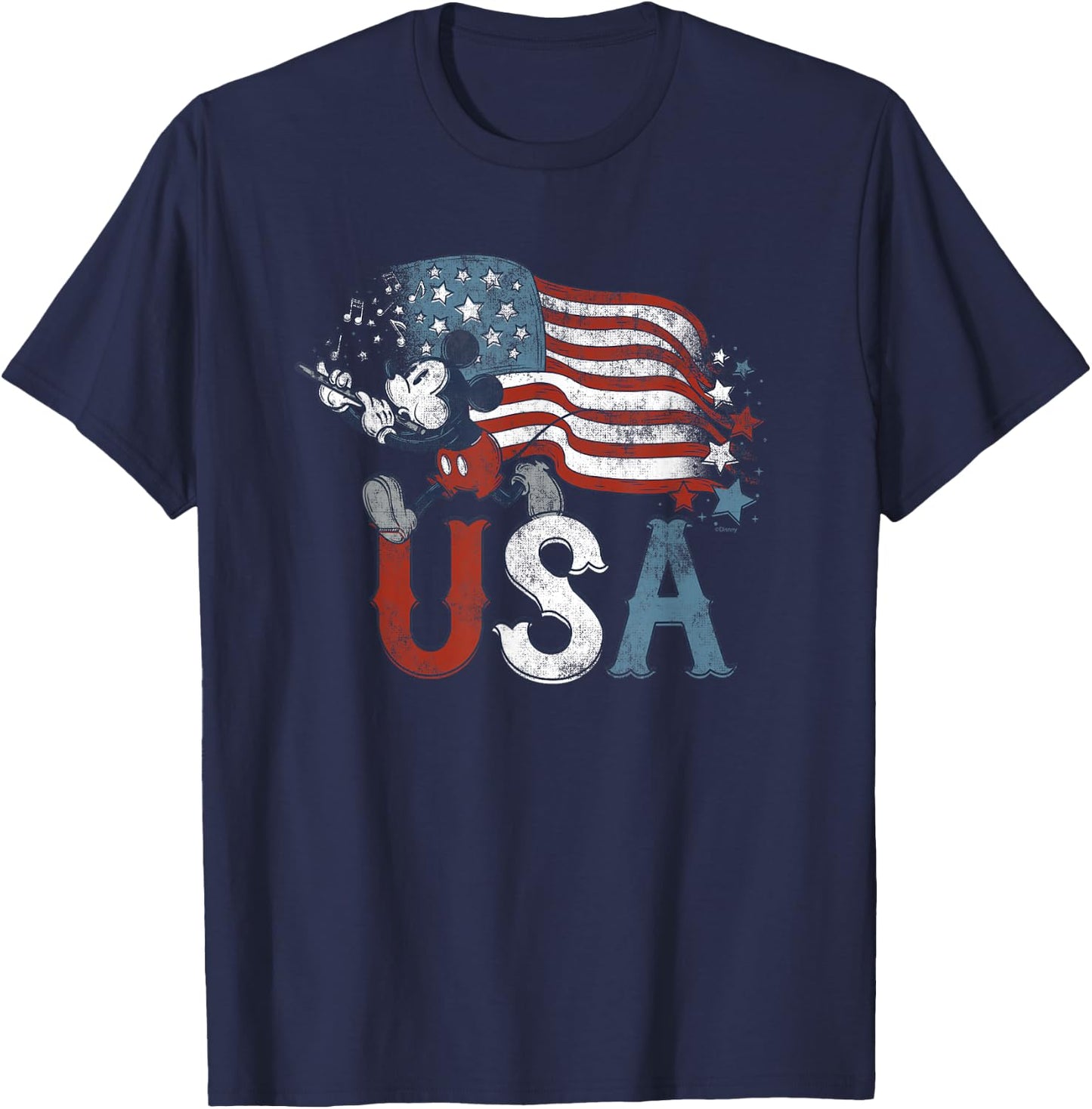 Disney Mickey Mouse with Flute America USA Flag 4th of July T-Shirt - T-Shirt | Navy
