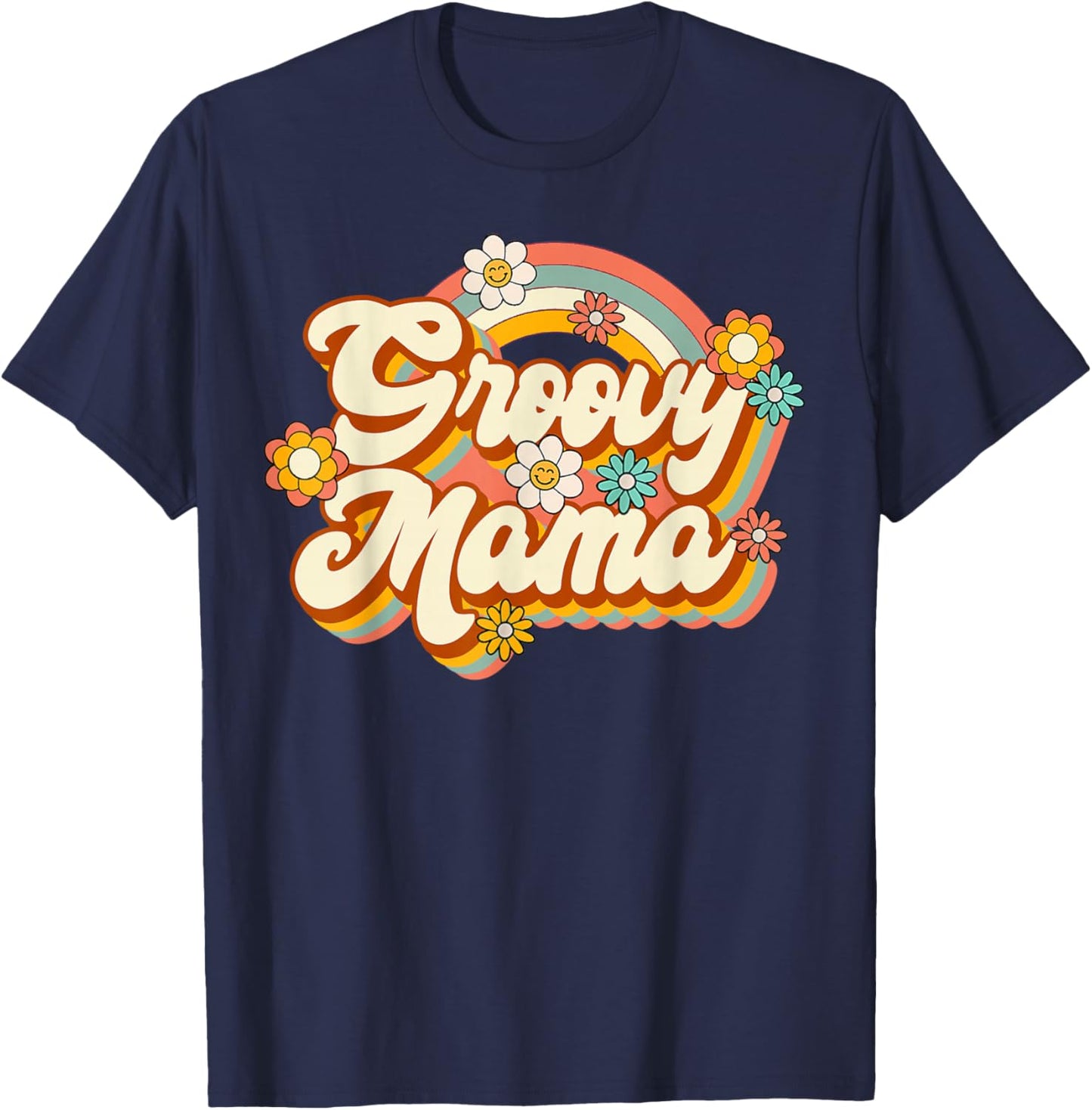 Retro Groovy Mama Family Birthday 60s 70s Hippie Costume T-Shirt - T-Shirt | Navy