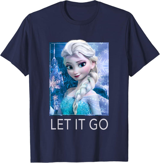 Disney Frozen Let It Go Elsa Ice Palace Vintage Portrait T-Shirt - T-Shirt | Navy