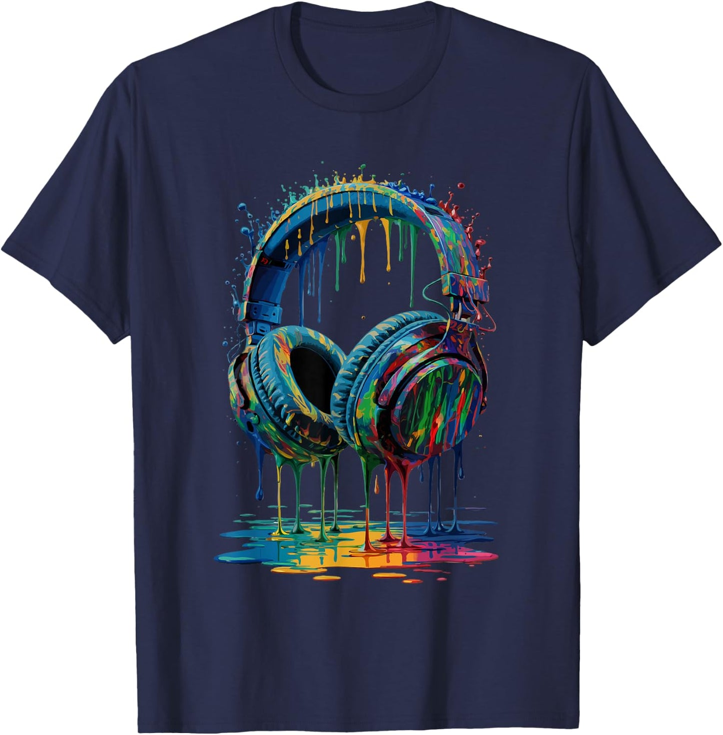 Gamer Paint Splash Music Lover DJ Headphones, grey, S T-Shirt - T-Shirt | Navy