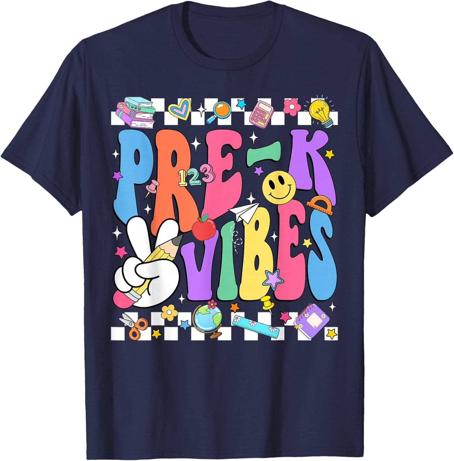 Groovy Pre-K Vibes Back to School Preschool Teacher Kids T-Shirt - T-Shirt | Navy