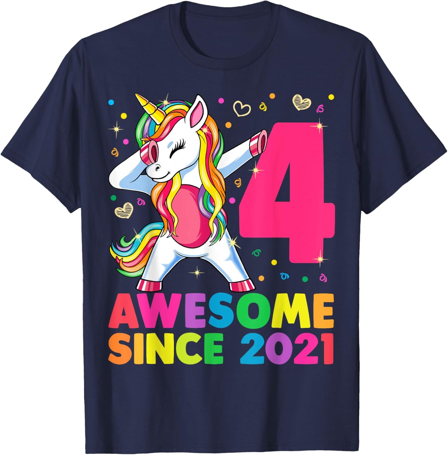 4 Years Old Unicorn Dabbing 4th Birthday Girl Unicorn Party T-Shirt - T-Shirt | Navy