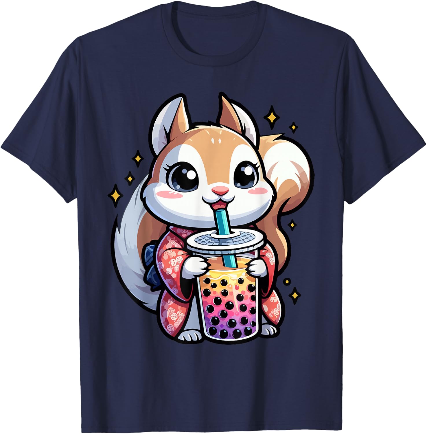 Squirrel Bubble Boba Tea Anime Cute Kawaii T-Shirt - T-Shirt | Navy