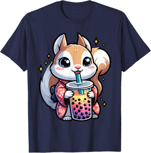 Squirrel Bubble Boba Tea Anime Cute Kawaii T-Shirt - T-Shirt | Navy