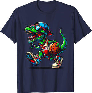 Basketball Dinosaur T Rex Player Men Kids Boys Teens T-Shirt - T-Shirt | Navy
