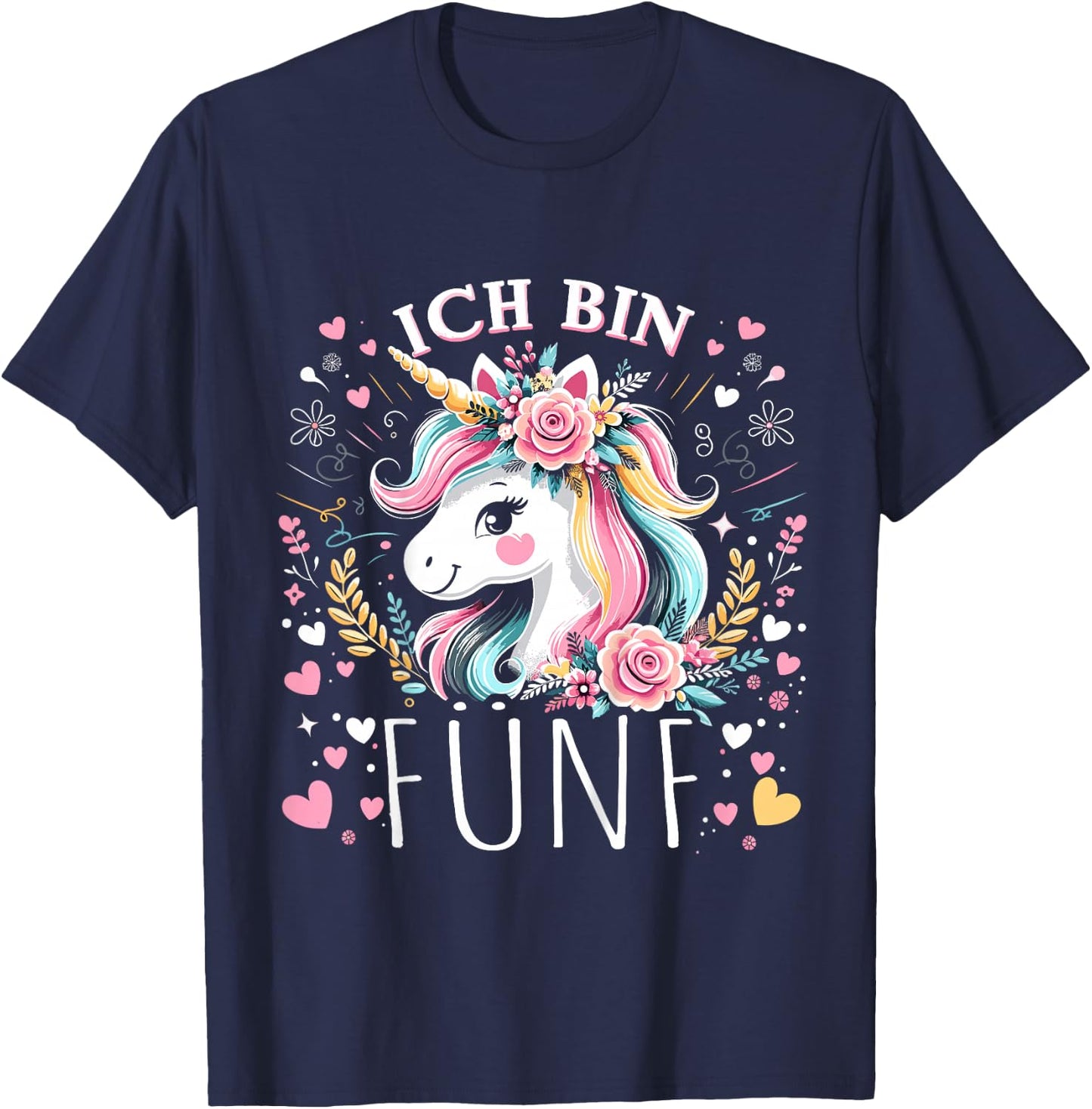 Kinder 5 Jahre Mädchen Geburtstag 5. Kindergeburtstag Süßes Einhorn T-Shirt - T-Shirt | Navy