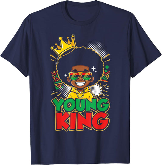 Black Young King Black History Month Juneteenth Kids Boys T-Shirt - T-Shirt | Navy