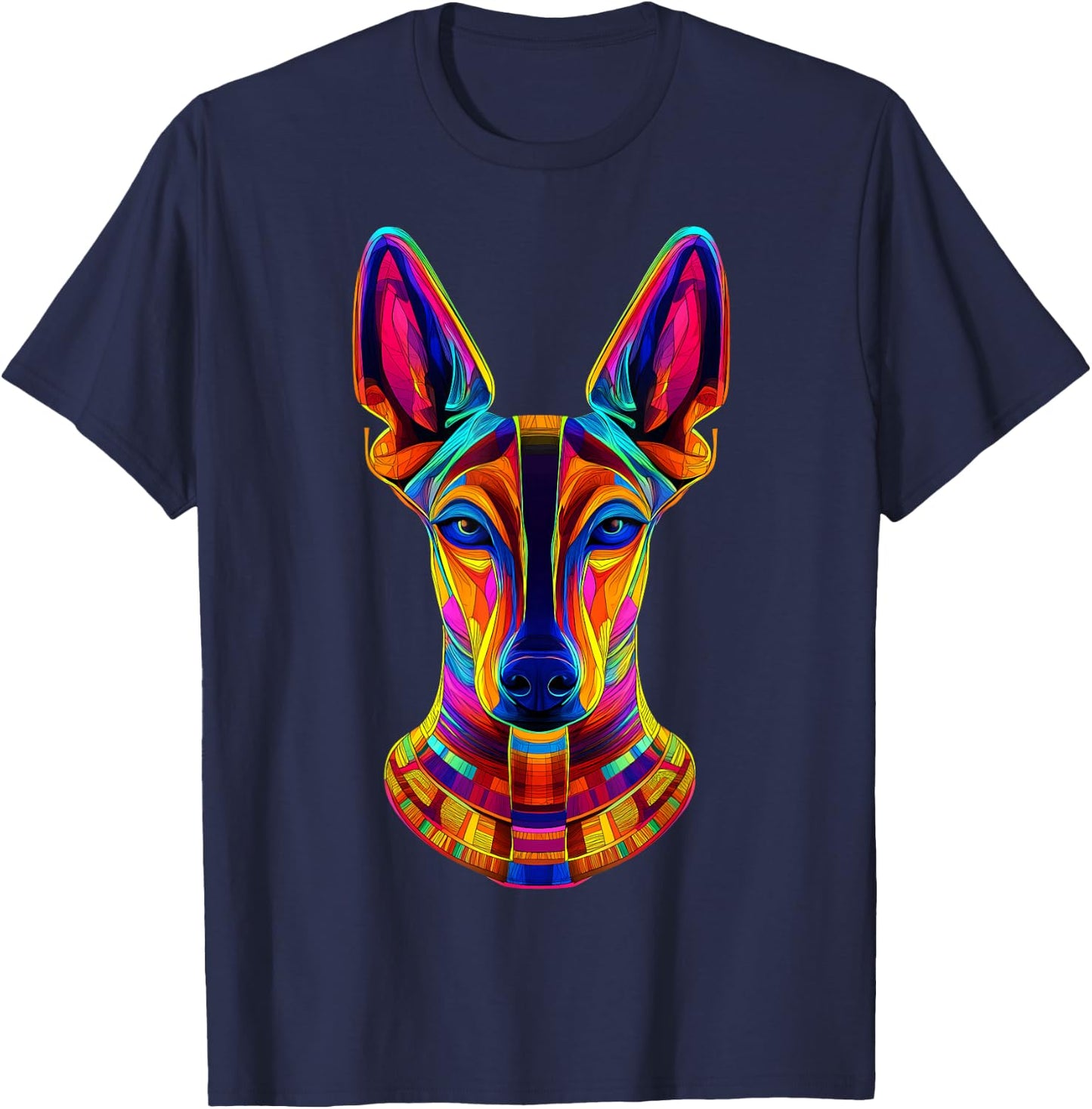 Colorful Pharaoh Hound Face Egyptian Dog Lover Black T-Shirt - T-Shirt | Navy
