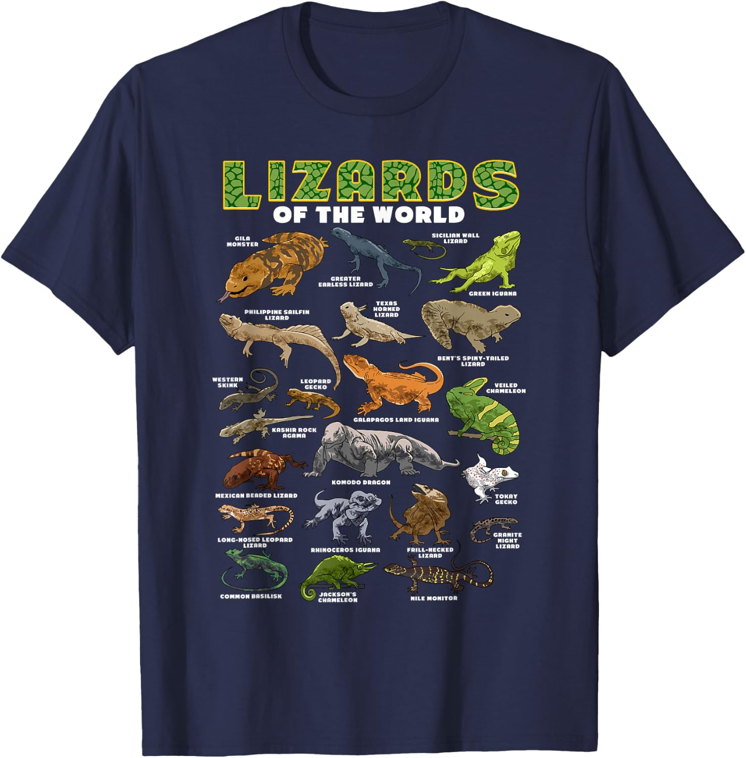 Lizard Shirt Lizards Animal of the World Reptile Herpetology T-Shirt - T-Shirt | Navy
