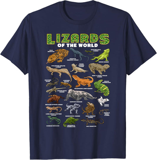 Lizard Shirt Lizards Animal of the World Reptile Herpetology T-Shirt - T-Shirt | Navy