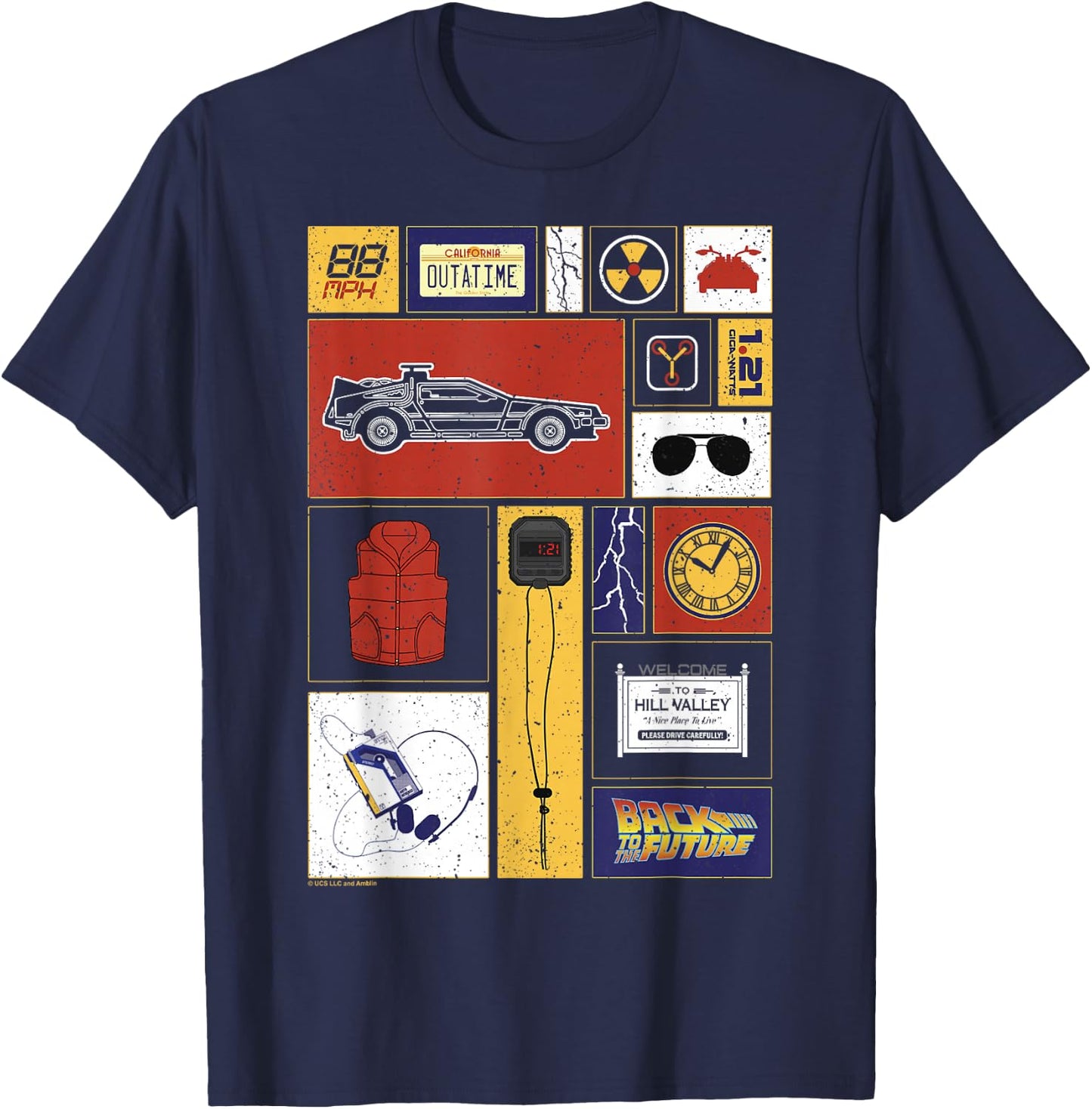 Back to The Future 35th Anniversary Icon Panels T-Shirt - T-Shirt | Navy