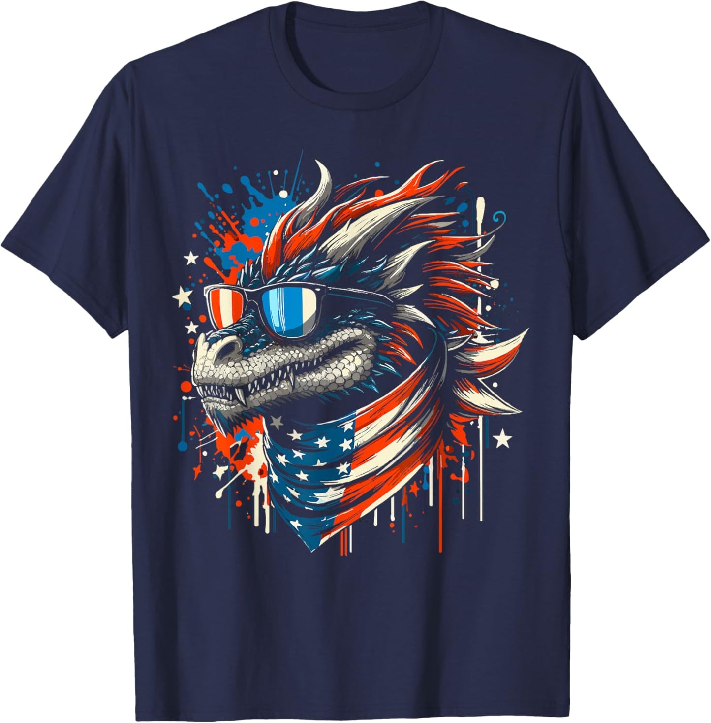 4th of July Patriotic Dragon US Flag Dragon Men Women T-Shirt - T-Shirt | Navy