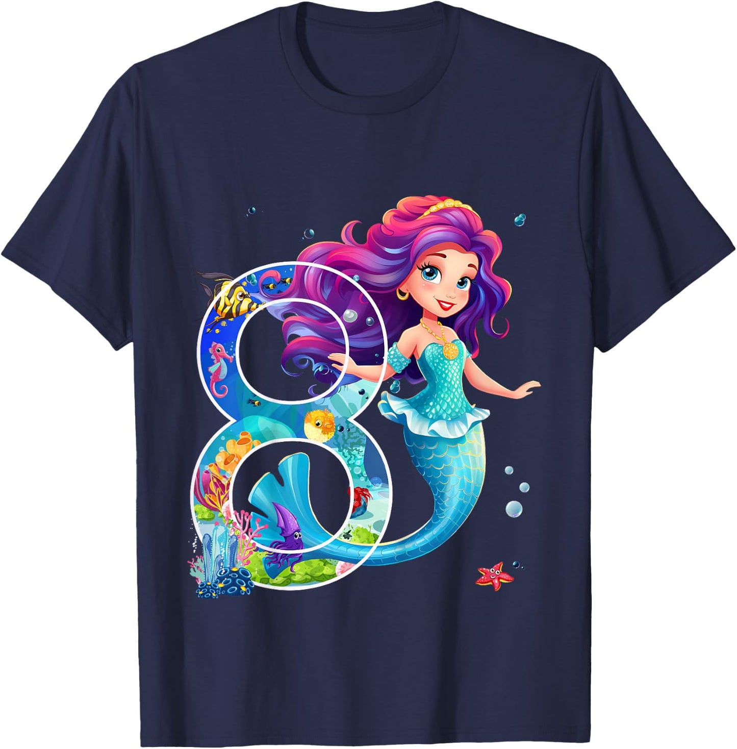 Meerjungfrau 8. Geburtstag Mädchen 8 Jahre Design T-Shirt - T-Shirt | Navy