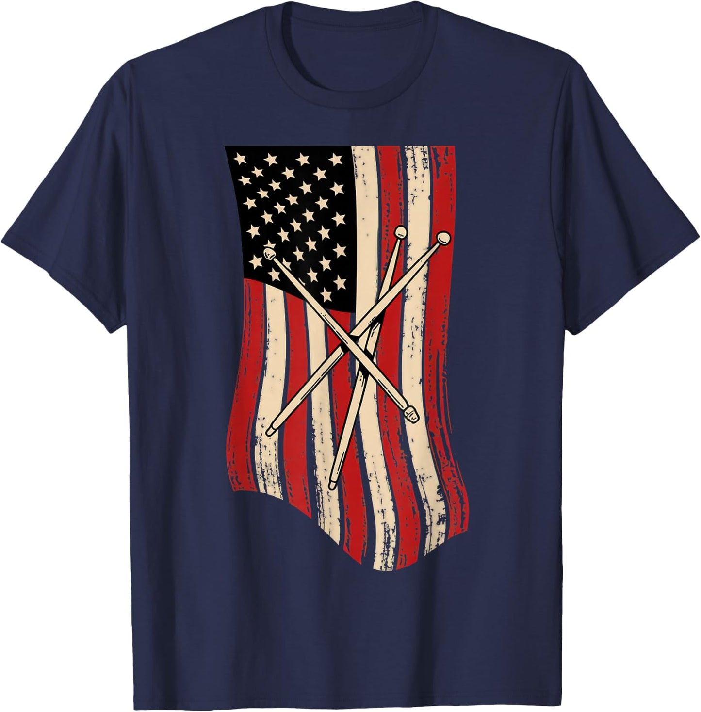 Patriotic Drumsticks American Flag Design for Drummers T-Shirt - T-Shirt | Navy