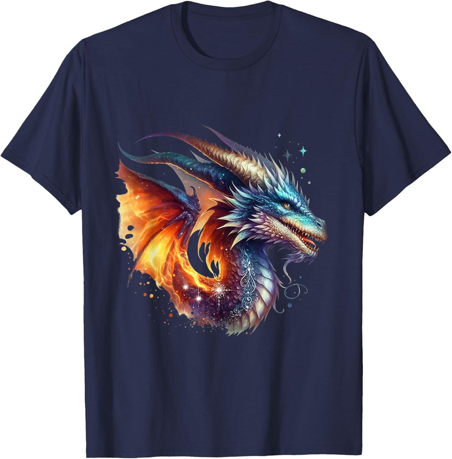 Flying Mythical Creature Cool Dragon Flame-Spewing Dragon T-Shirt - T-Shirt | Navy