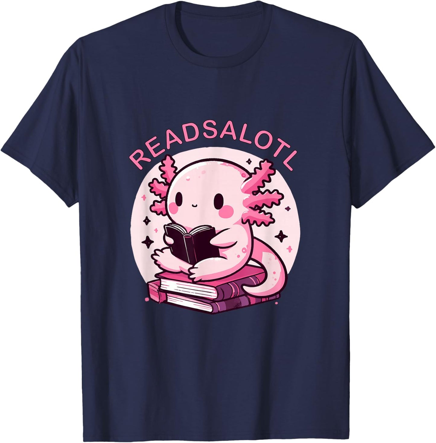 Cute Axolotl Readsalotl Reading Books Bookworm Boys Girls T-Shirt - T-Shirt | Navy