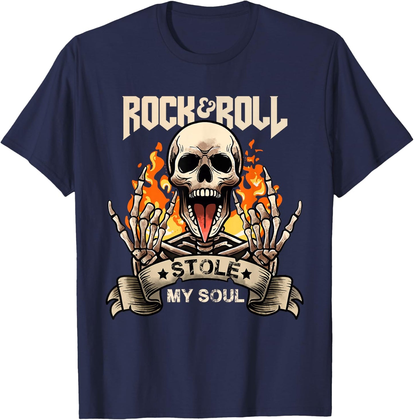 Rock & Roll Concert Retro Vintage Rock and Roll Stole My Soul , Black, S T-Shirt - T-Shirt | Navy