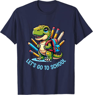 Kids School - Off to School Dinosaur T-Shirt - T-Shirt | Navy