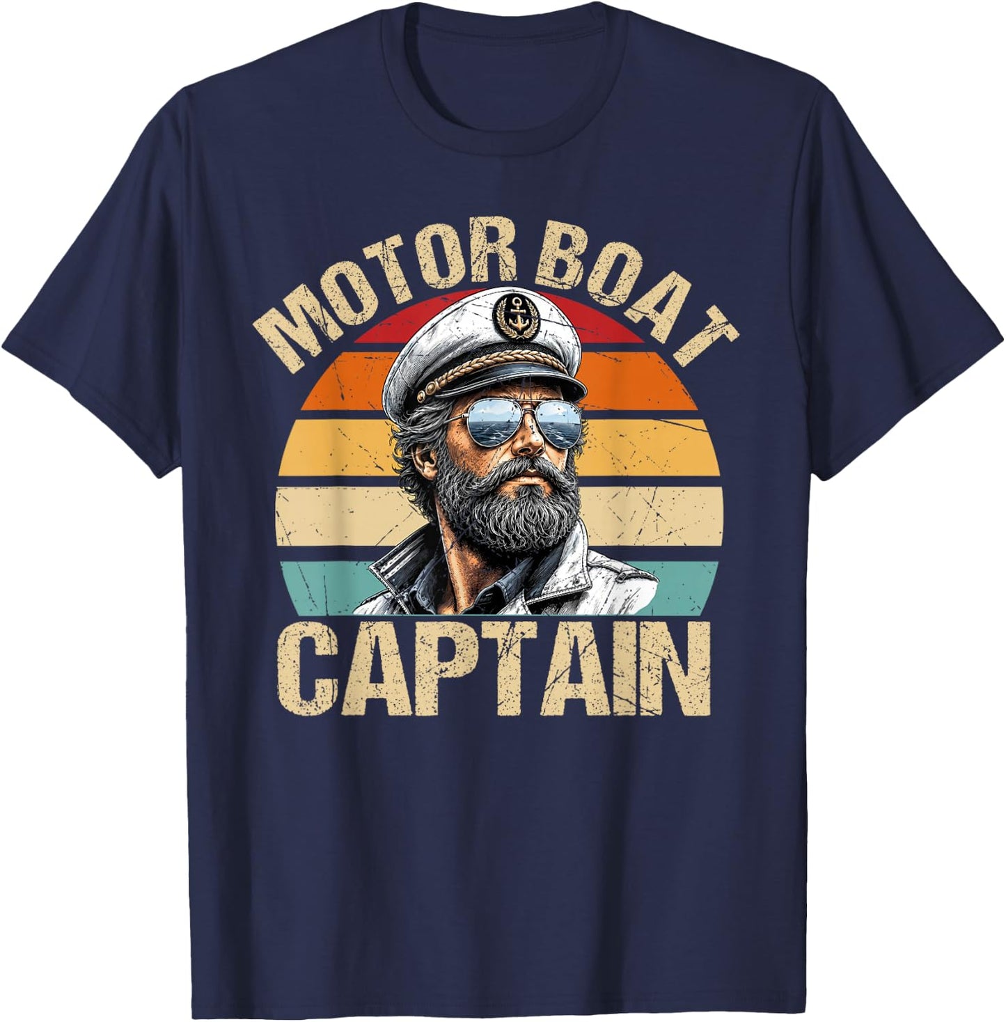 Vintage Motor Boat Captain Retro 70s 80s Sailor Boating T-Shirt - T-Shirt | Navy