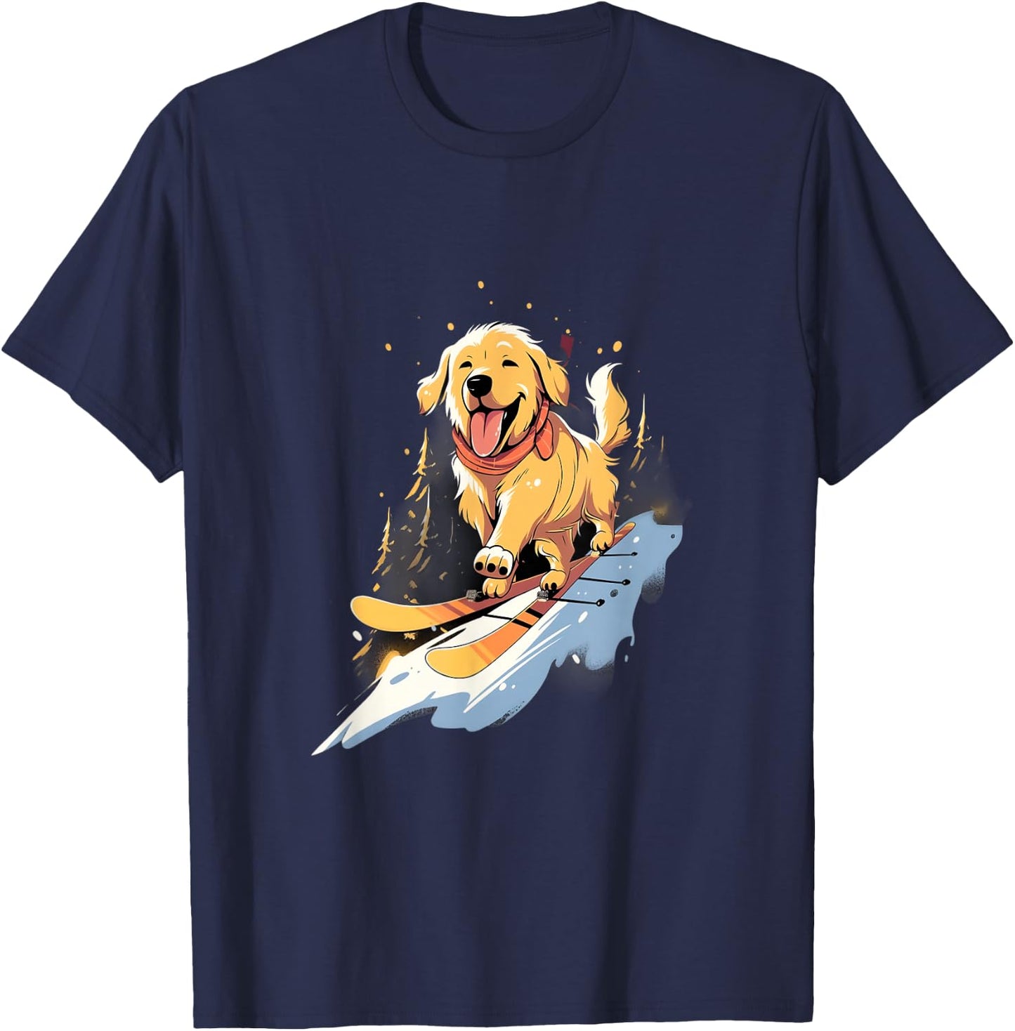 Golden Retriever Skiing Dog Skier Ski Winter Snow T-Shirt - T-Shirt | Navy