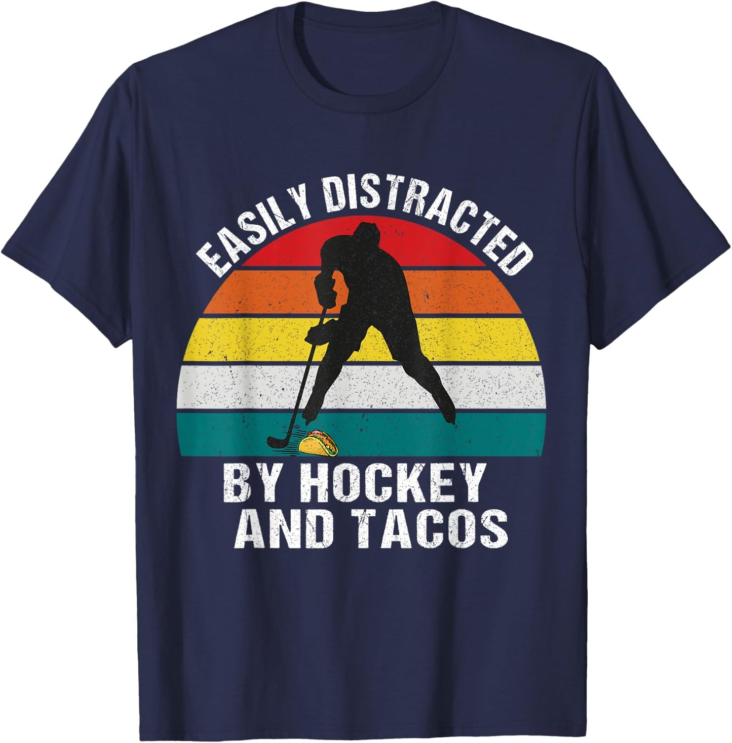 Easily Distracted by Hockey And Tacos T-Shirt - T-Shirt | Navy