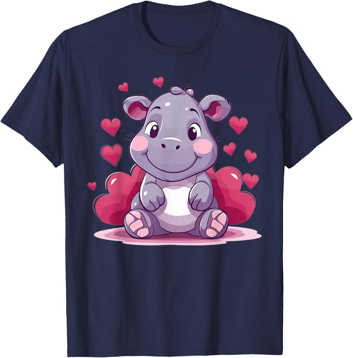 Cute Hippo with Hearts I Kids Hippo T-Shirt - T-Shirt | Navy