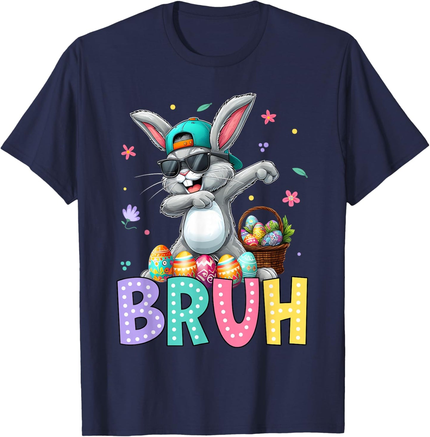 Bruh Meme Easter Day Dabbing Bunny Easter Bruh Boys Kids T-Shirt - T-Shirt | Navy