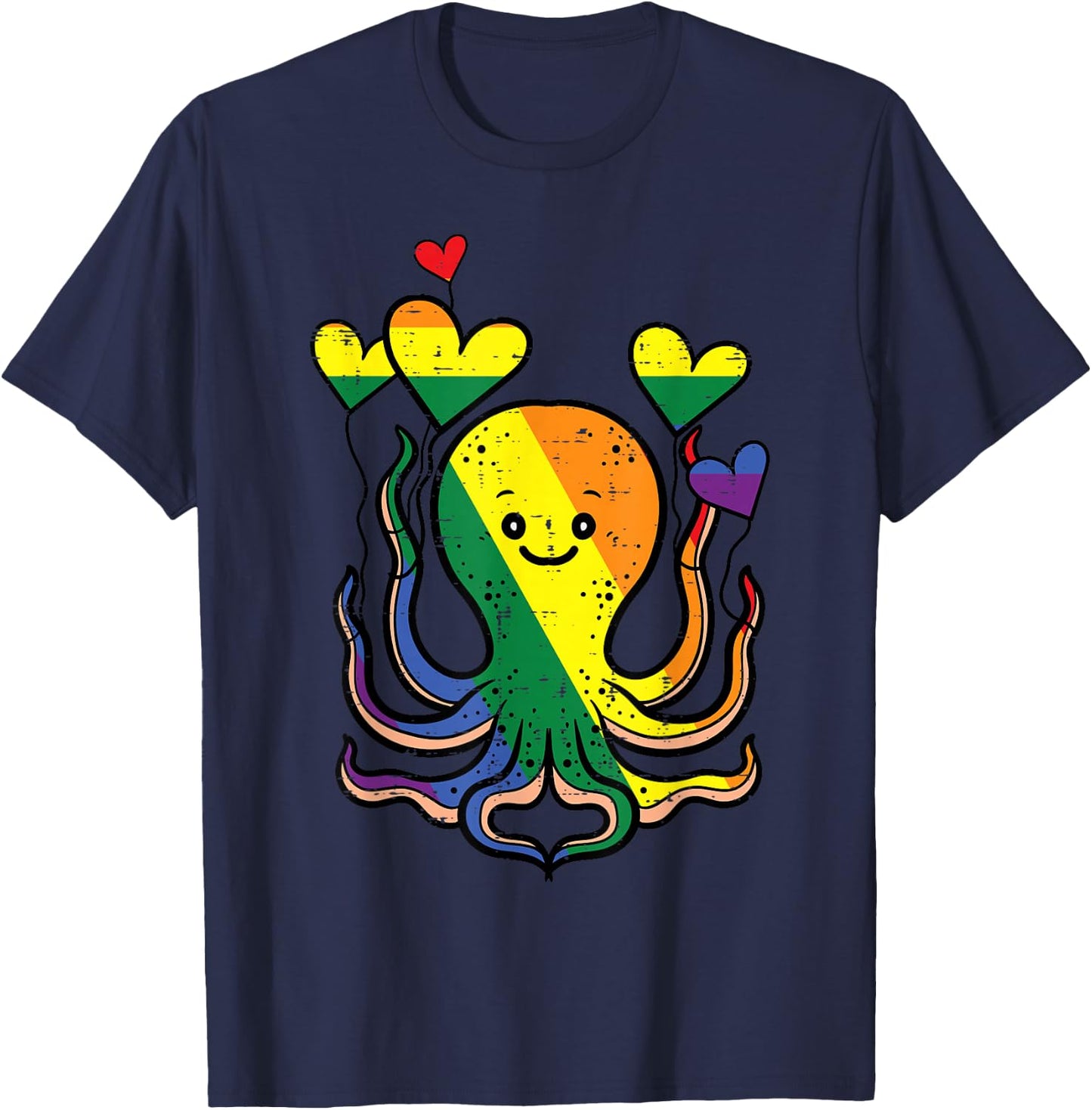 Gay Pride Octopus Hearts Rainbow Flag Lgbtq Women Kids Men T-Shirt - T-Shirt | Navy