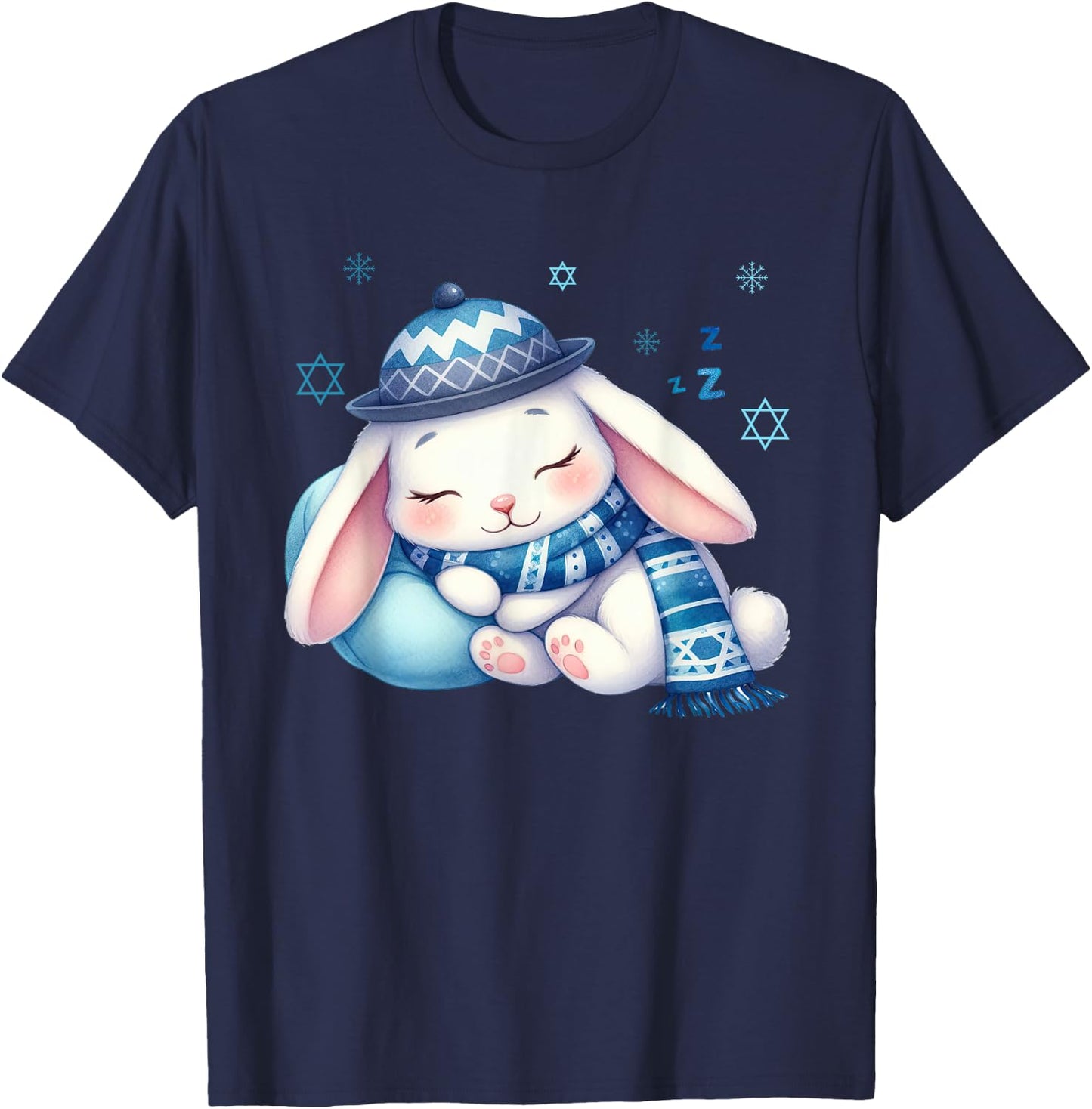Cute Jewish Sleeping Bunny Hanukkah Pajama T-Shirt - T-Shirt | Navy