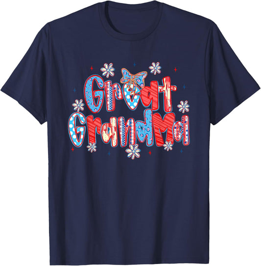 Great Grandma Bow Leopard Flowers Funny 4th of July T-Shirt - T-Shirt | Navy