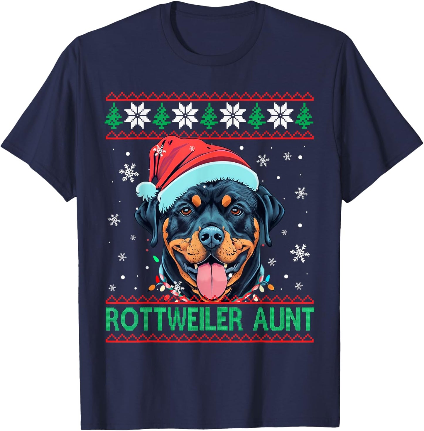 Rottweiler Aunt Santa Hat Rottweiler Dog Ugly Christmas Women Kids T-Shirt - T-Shirt | Navy