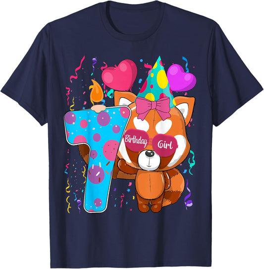 Red Panda 7th Birthday I'm 7 Years Old Girls Birthday Party T-Shirt - T-Shirt | Navy