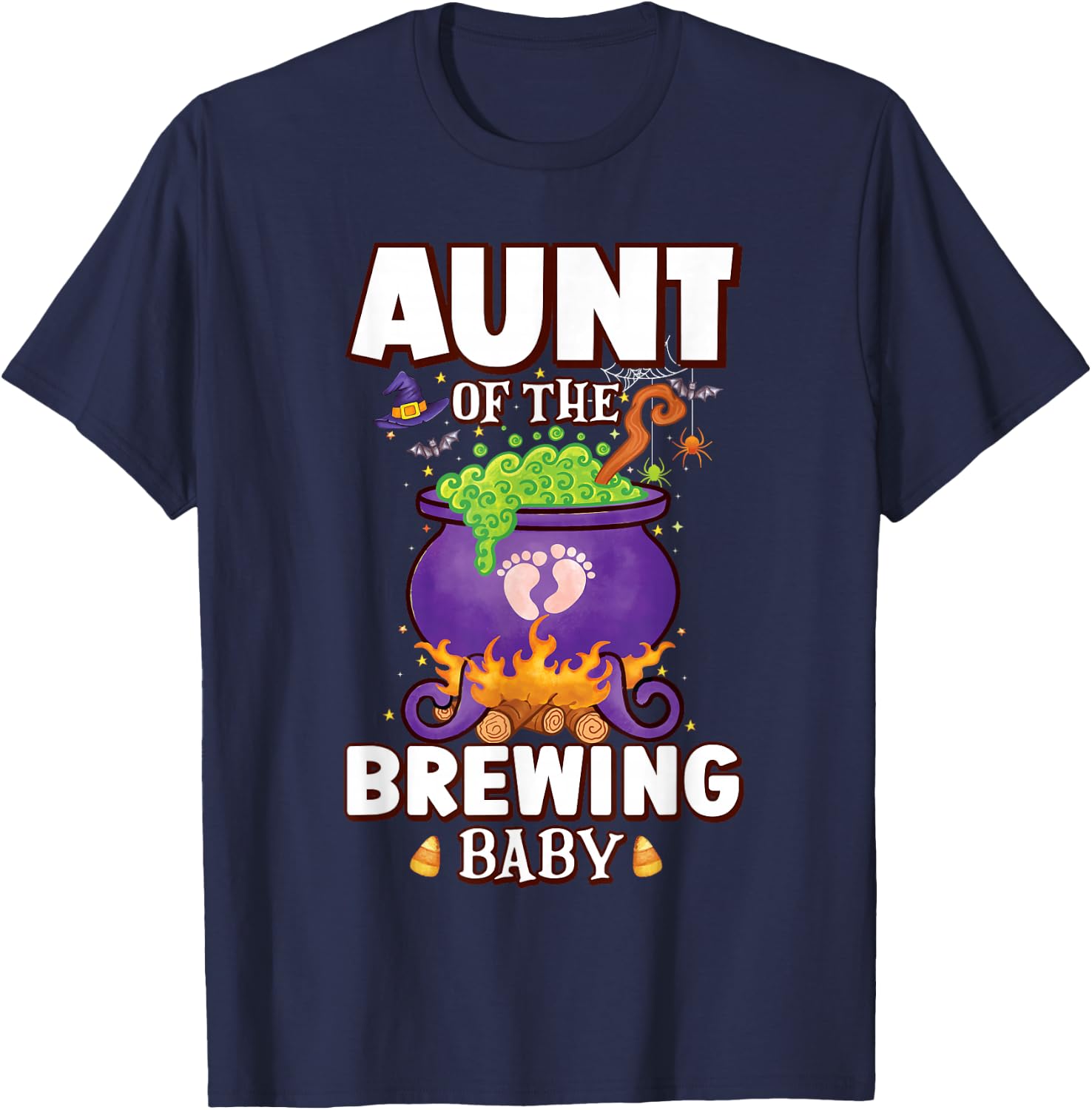 Spooky Aunt of Brewing Baby Halloween Theme Baby Shower T-Shirt - T-Shirt | Navy
