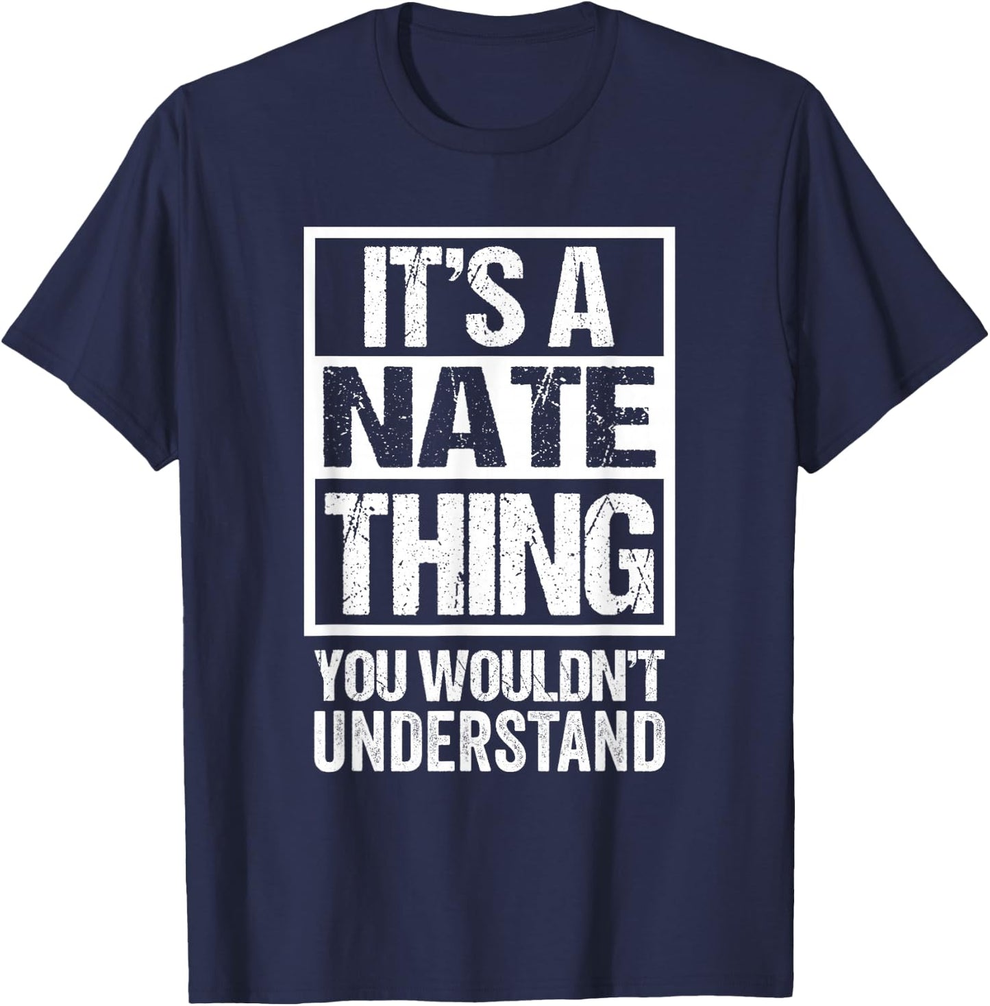 Funny Forename Gift Ideas Nate Nathan Nathaniel Black Small Modern Letter Print T-Shirt - T-Shirt | Navy