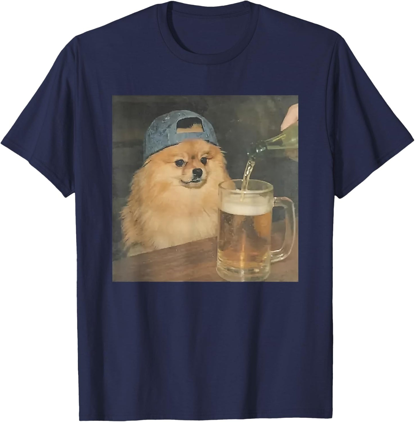 Funny Pomeranian Drinking Beer T-Shirt - T-Shirt | Navy