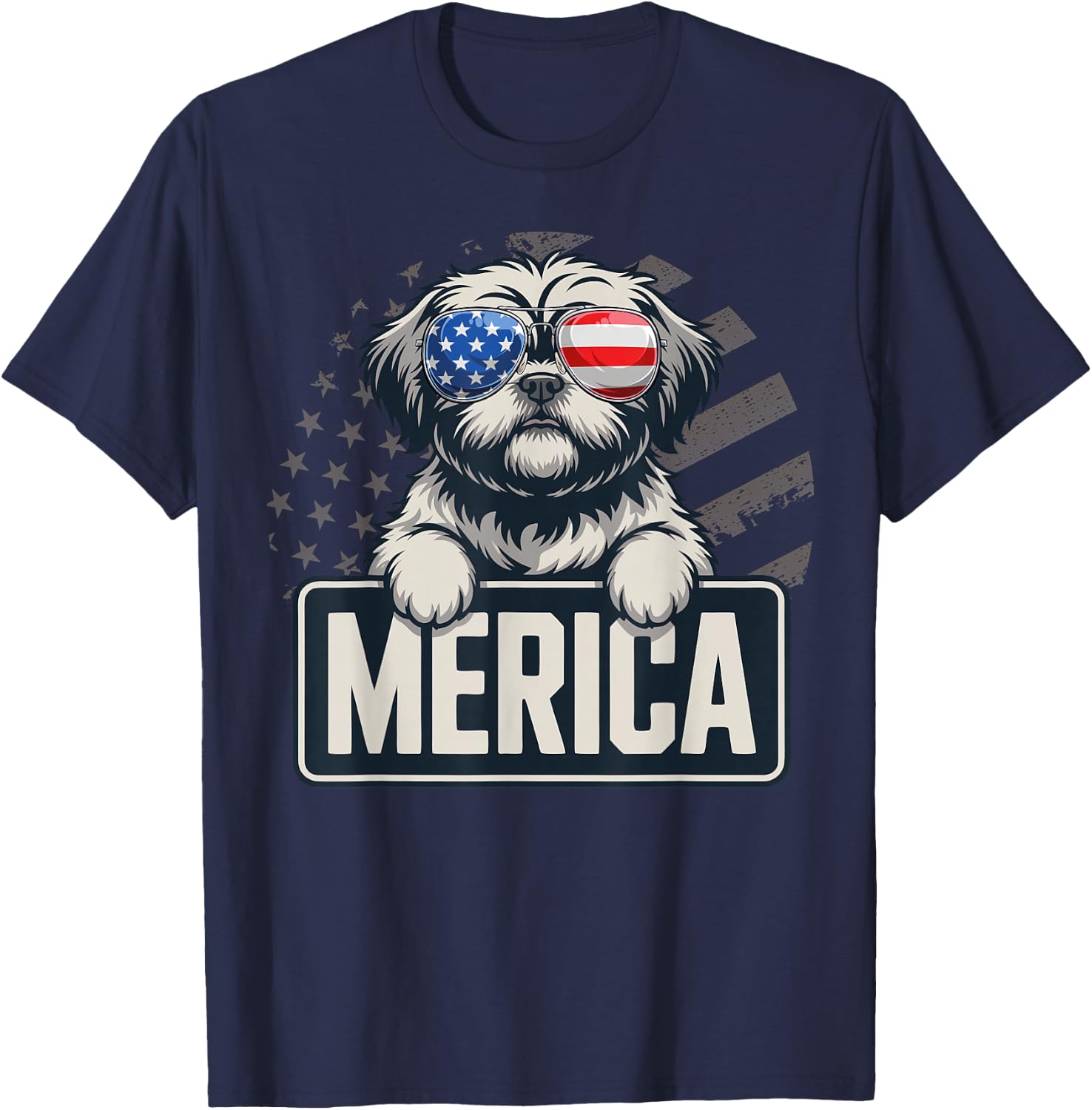 Shih Tzu Merica USA Flag T-Shirt - T-Shirt | Navy