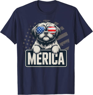 Shih Tzu Merica USA Flag T-Shirt - T-Shirt | Navy