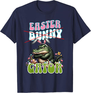 Easter ALLIGATOR; Funny Gator, Crocodile, Easter Basket T-Shirt - T-Shirt | Navy