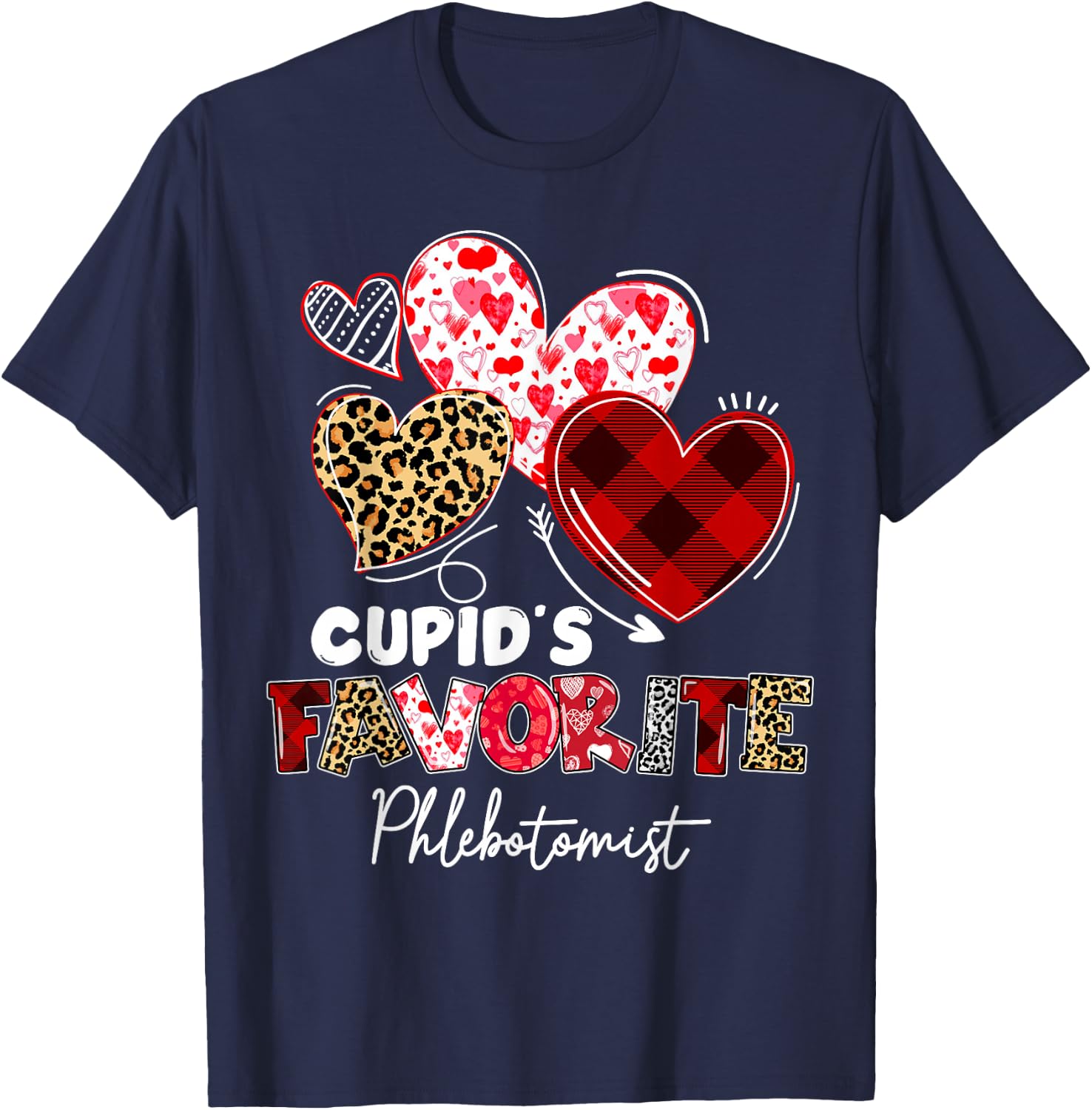 Cupid's Favorite Phlebotomist Valentine Phlebotomy Tech T-Shirt - T-Shirt | Navy