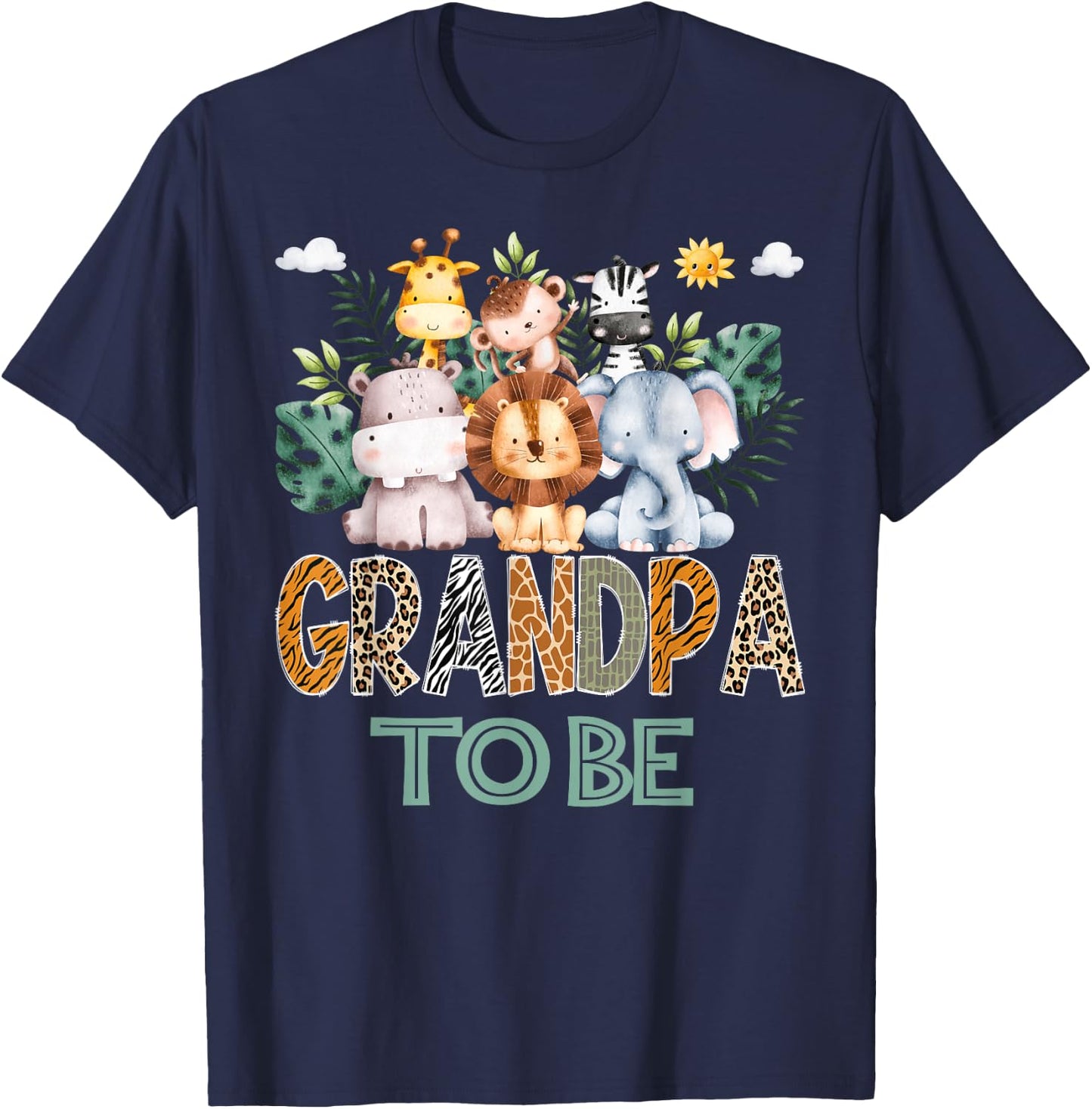 Soon To Be Grandpa Jungle Animal Safari Gender Reveal T-Shirt - T-Shirt | Navy