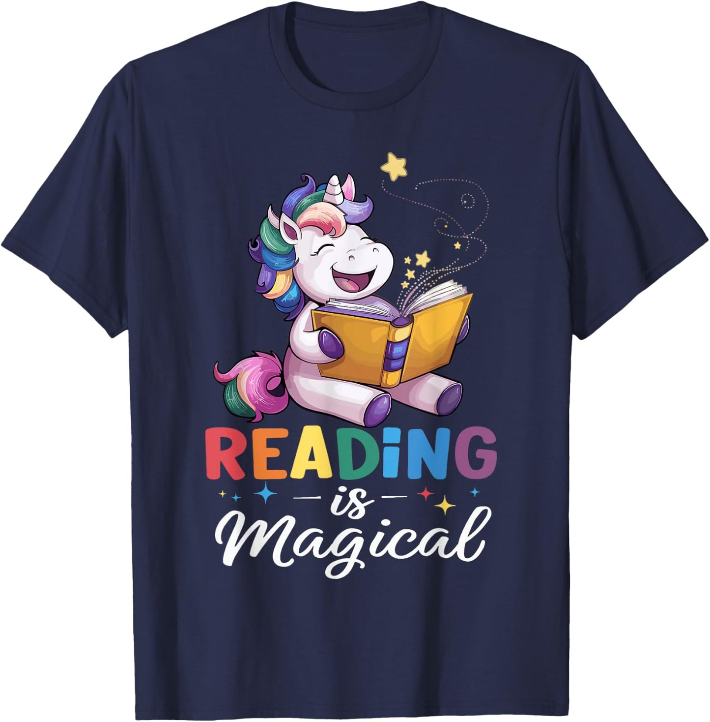 Unicorn Reading Is Magical Book Teacher Men Women Girls Kids T-Shirt - T-Shirt | Navy